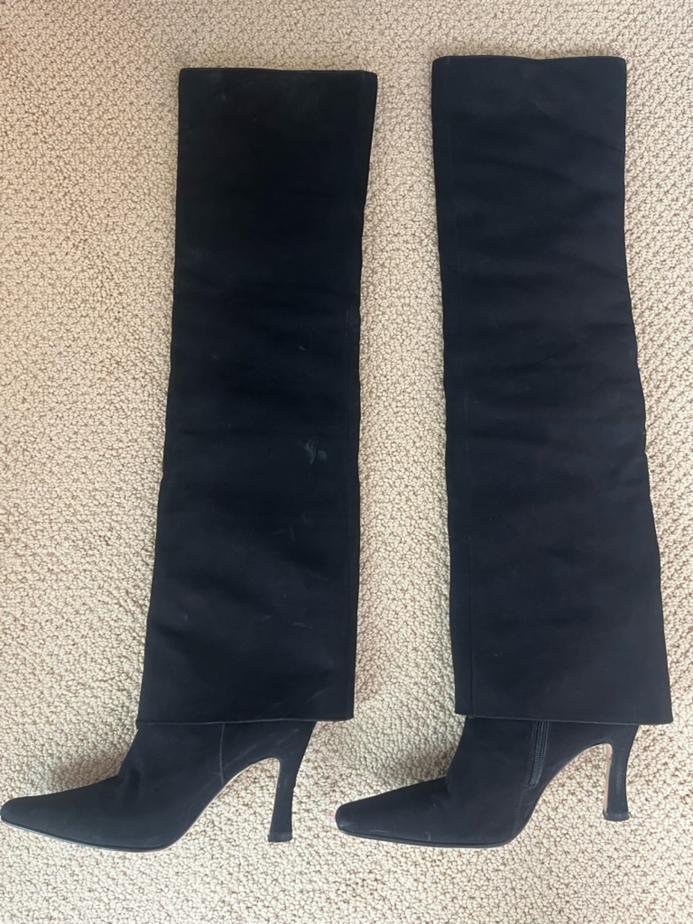 Calvin Luo Over the Knee Suede Fold Over Heeled Boots
